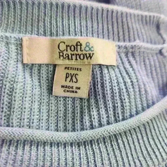 Croft & Barrow XS Petite Pretty Light Blue Sweater 3/4 Raglan Sleeves Hip Detail - Picture 8 of 10